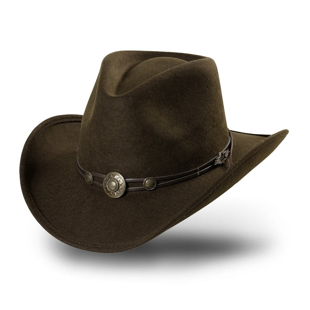 Idaho Brown — Moldable 100% Wool Felt Western Cowboy Hat with Concho Band