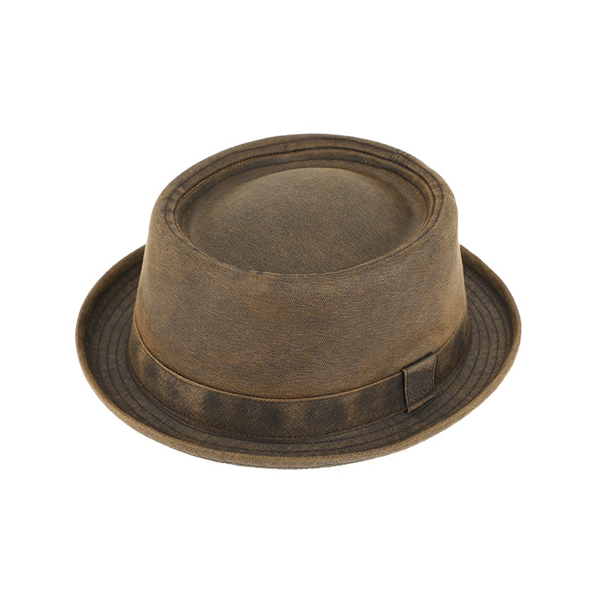 Pork Pie Hat – Washed Cotton Vintage Look with Folded Brim