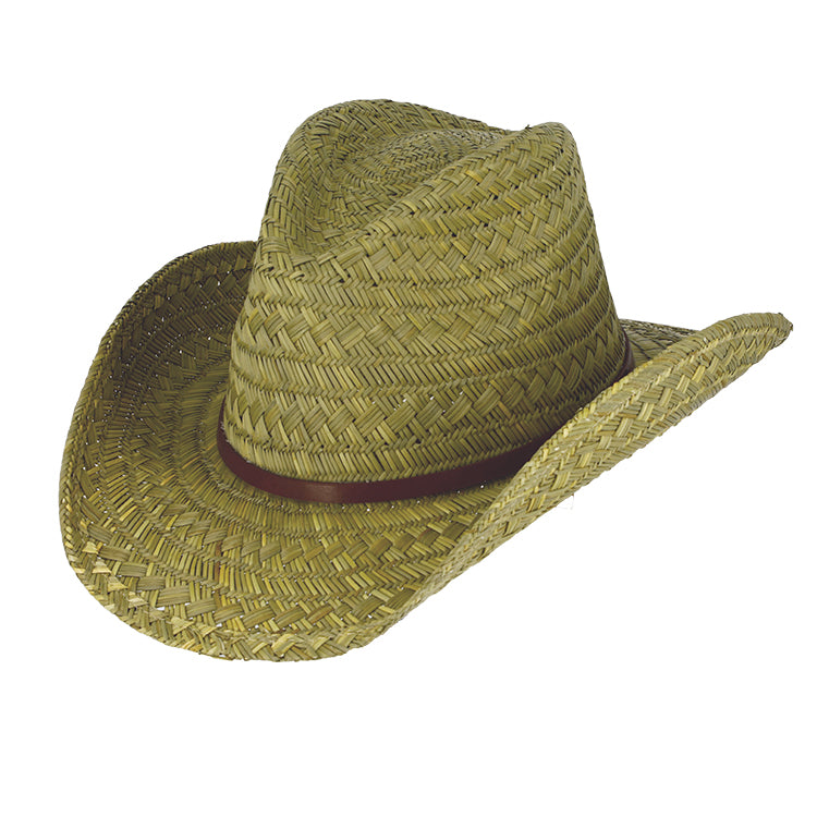 Western Straw Hat – 100% Straw with Faux Leather Strap