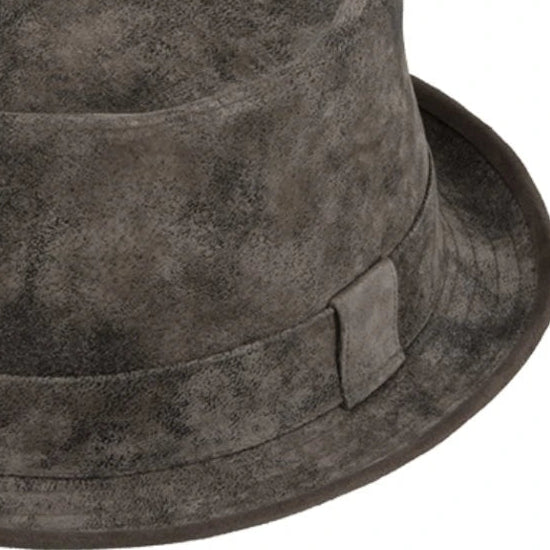 Leather classic porkpie hat black - vintage taupe