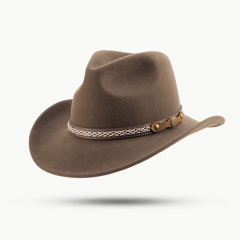 Sandstone – 100% Wool Western Hat with Two-Tone Leather Band