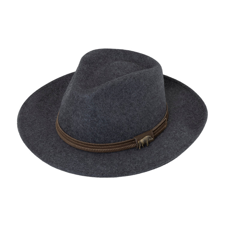 Fedora – Wool Melange Hat with Wild Boar Pin & Leather Band