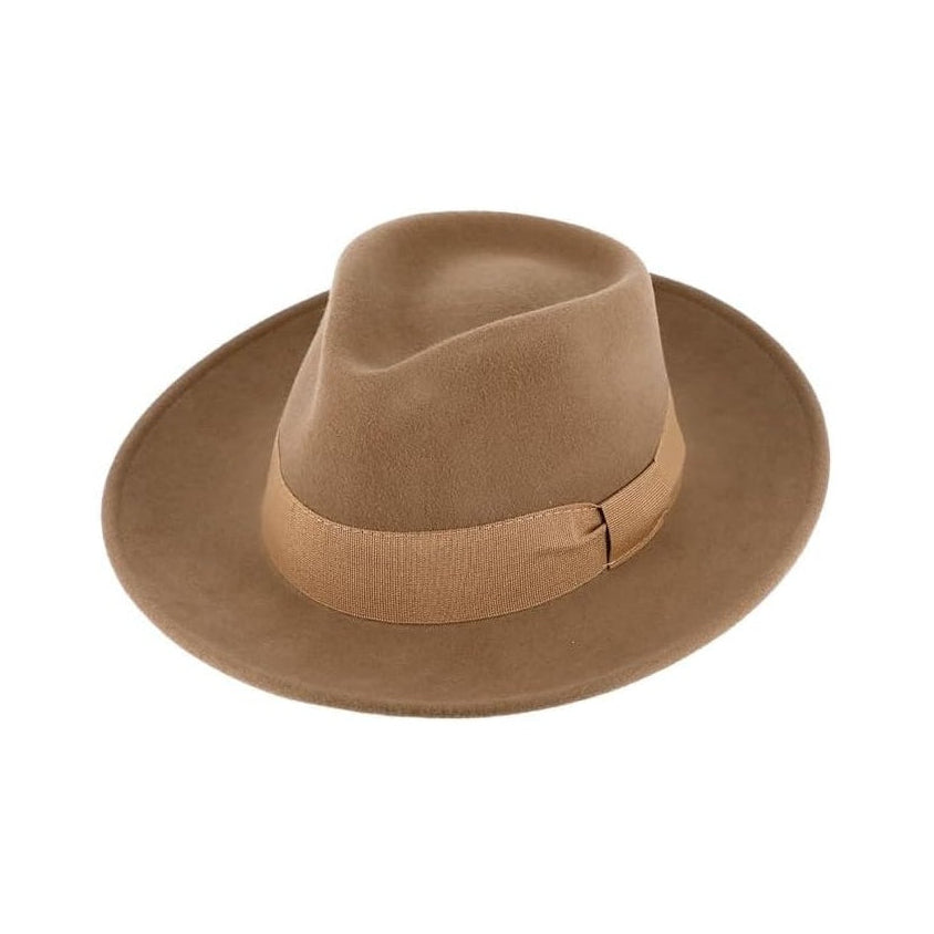 Fedora Wool Felt Hat with Grosgrain Ribbon, Waterproof & Crushable