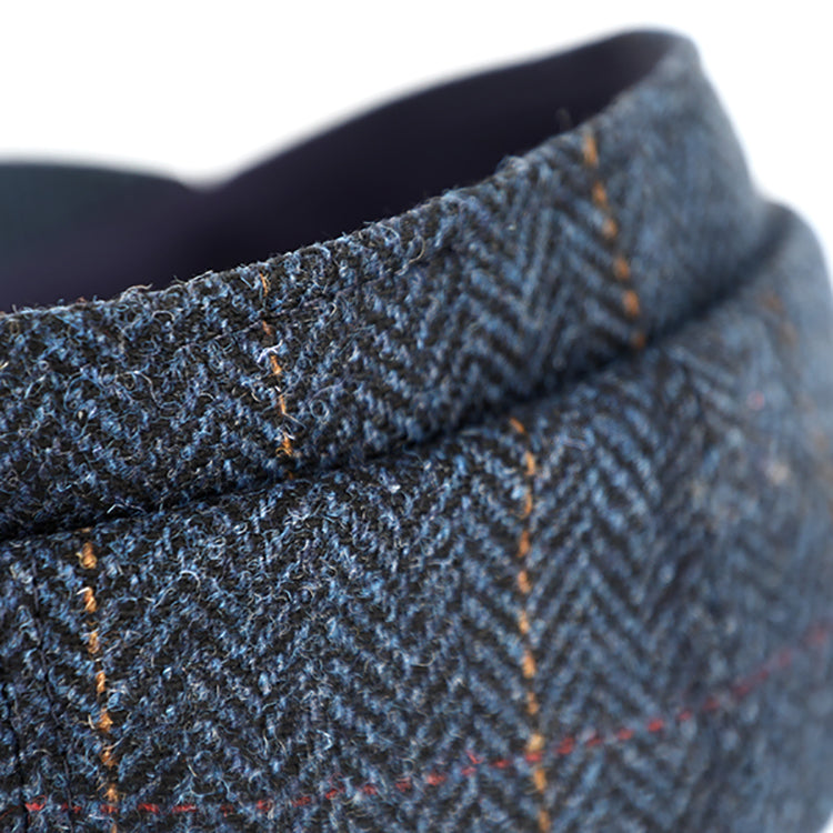 Fiebig Harris Tweed 8-Panel Flat Cap | Herringbone & Check Pattern