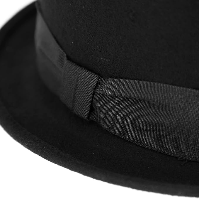 Classic Black Wool Felt Bowler Hat – Grosgrain Ribbon