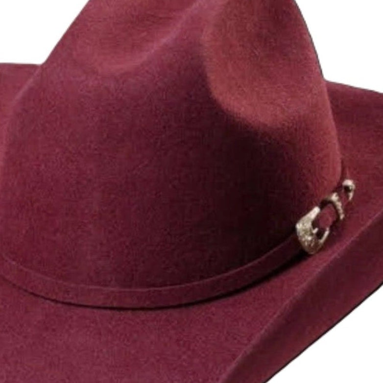 Wool Felt Western Cowboy Hat - Wyoming Burgundy with Rhinestone Buckle