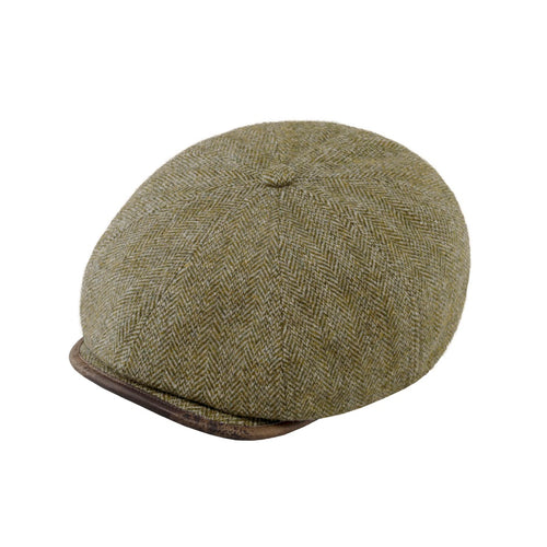 8-Panel Herringbone Gatsby Cap – Wool Mix with Leather Brim