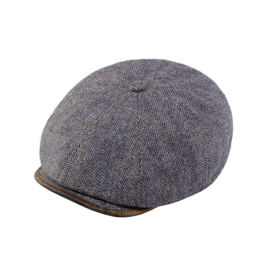 8-Panel Herringbone Gatsby Cap – Wool Mix with Leather Brim