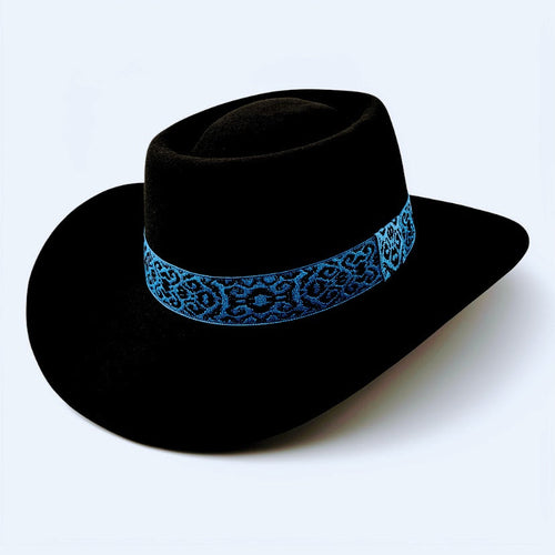 Ballad – Black Wool Felt Western Gambler Hat with Rustic pattern Hatband
