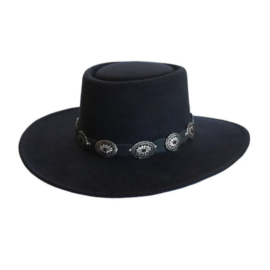 Black Faux Felt Cowboy Hat Juan - Western Hat with Leather Concho Band