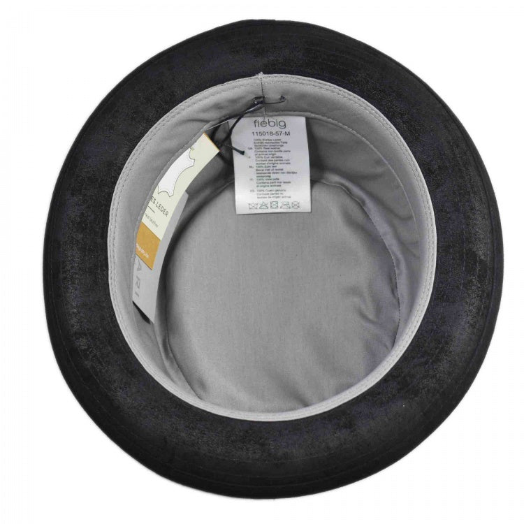 Leather classic porkpie hat black - vintage taupe