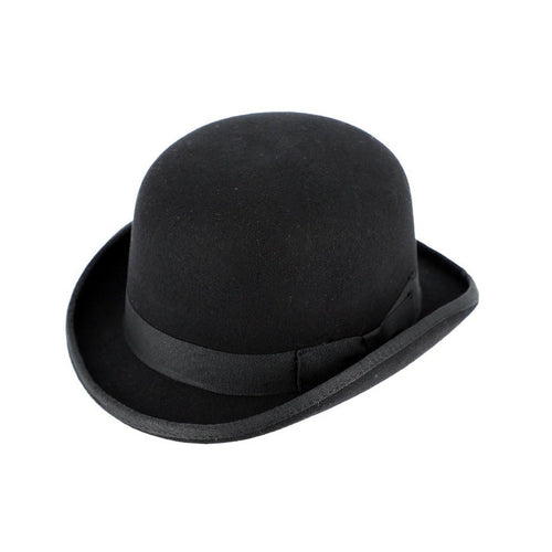 Black Wool Felt Bowler Hat - Classic Derby Bob Hat
