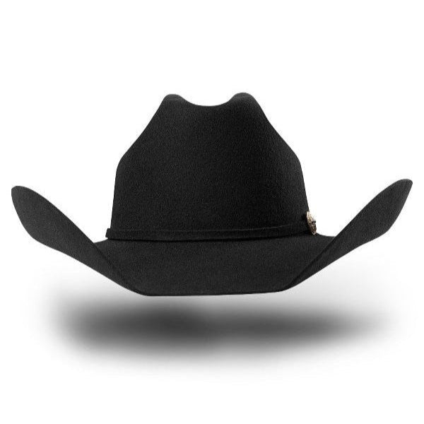 Premium Black Wool Felt Western Hat - Wyoming Collection. Make a bold statement with this exclusive black western cowboy hat. Crafted from 100% premium wool felt and featuring a distinctive hat band with rhinestone-studded buckle, the Wyoming combines classic western style with modern durability.