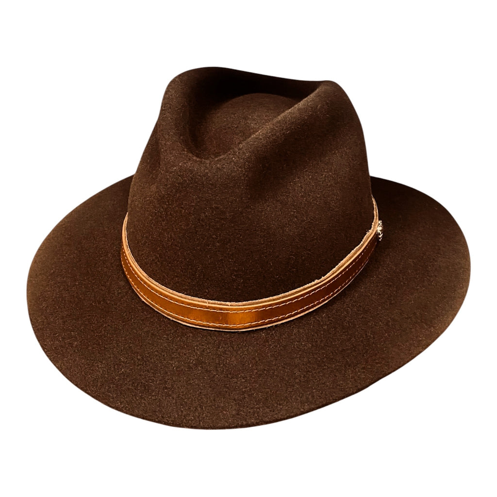 Hatson Chestnut – Rabbit Felt Fedora with Brown Leather Hatband