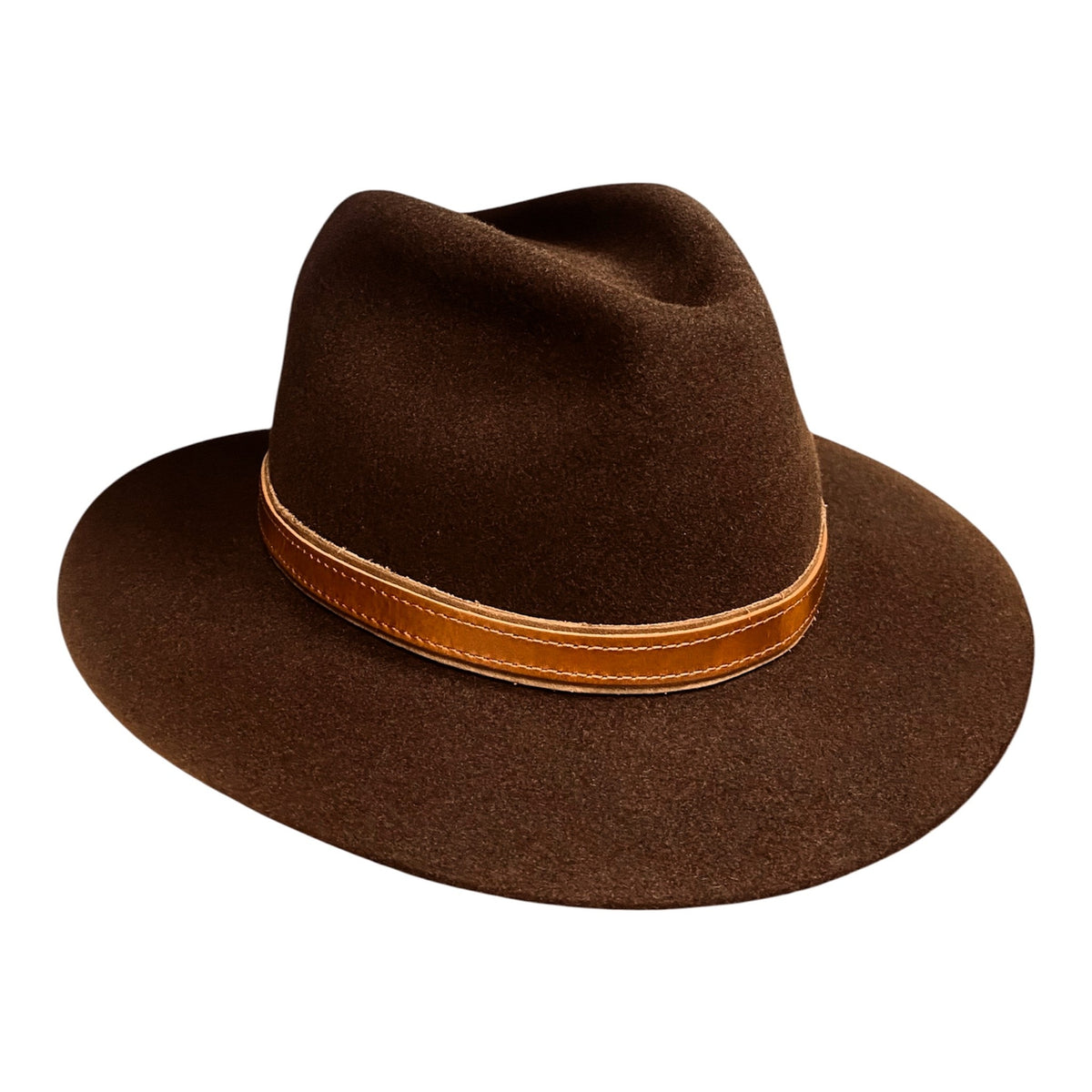Hatson Chestnut – Rabbit Felt Fedora with Brown Leather Hatband