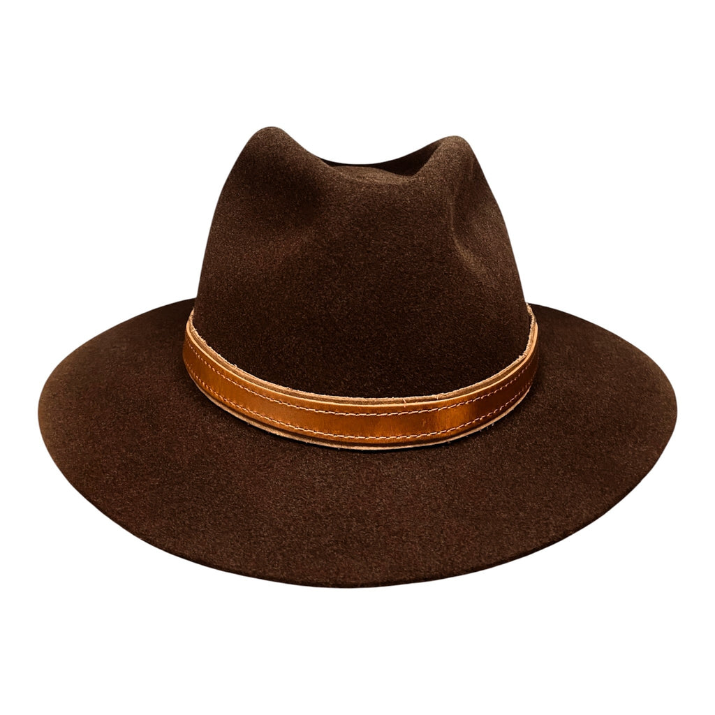 Hatson Chestnut – Rabbit Felt Fedora with Brown Leather Hatband