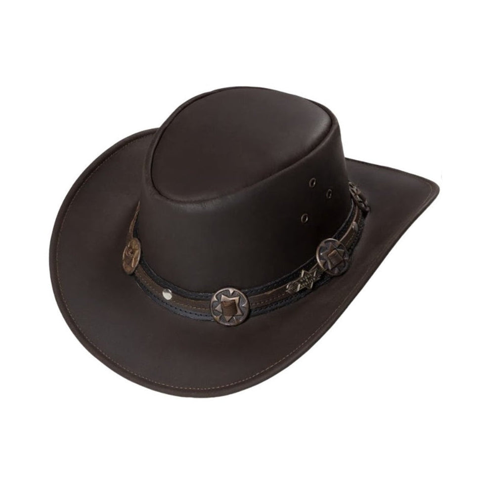 Leather Western Hat Huck - Premium Brown Cowhide Cowboy Hat