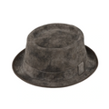 Leather classic porkpie hat black - vintage taupe