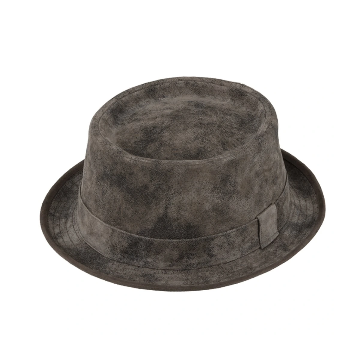 Leather classic porkpie hat black - vintage taupe