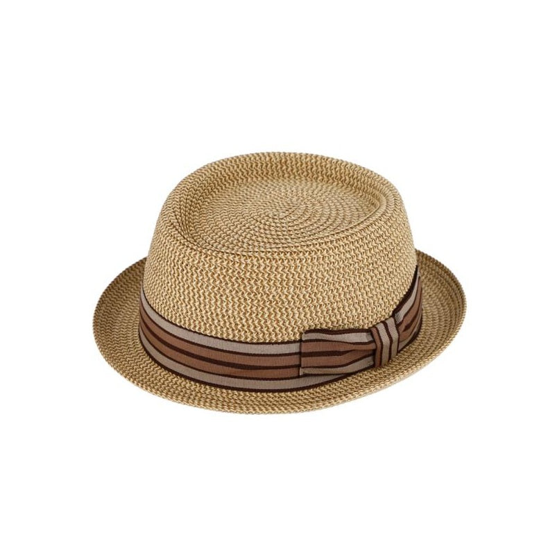 Melange Pork Pie Hat Grosgrain Ribbon - Unisex Travel Hat beige