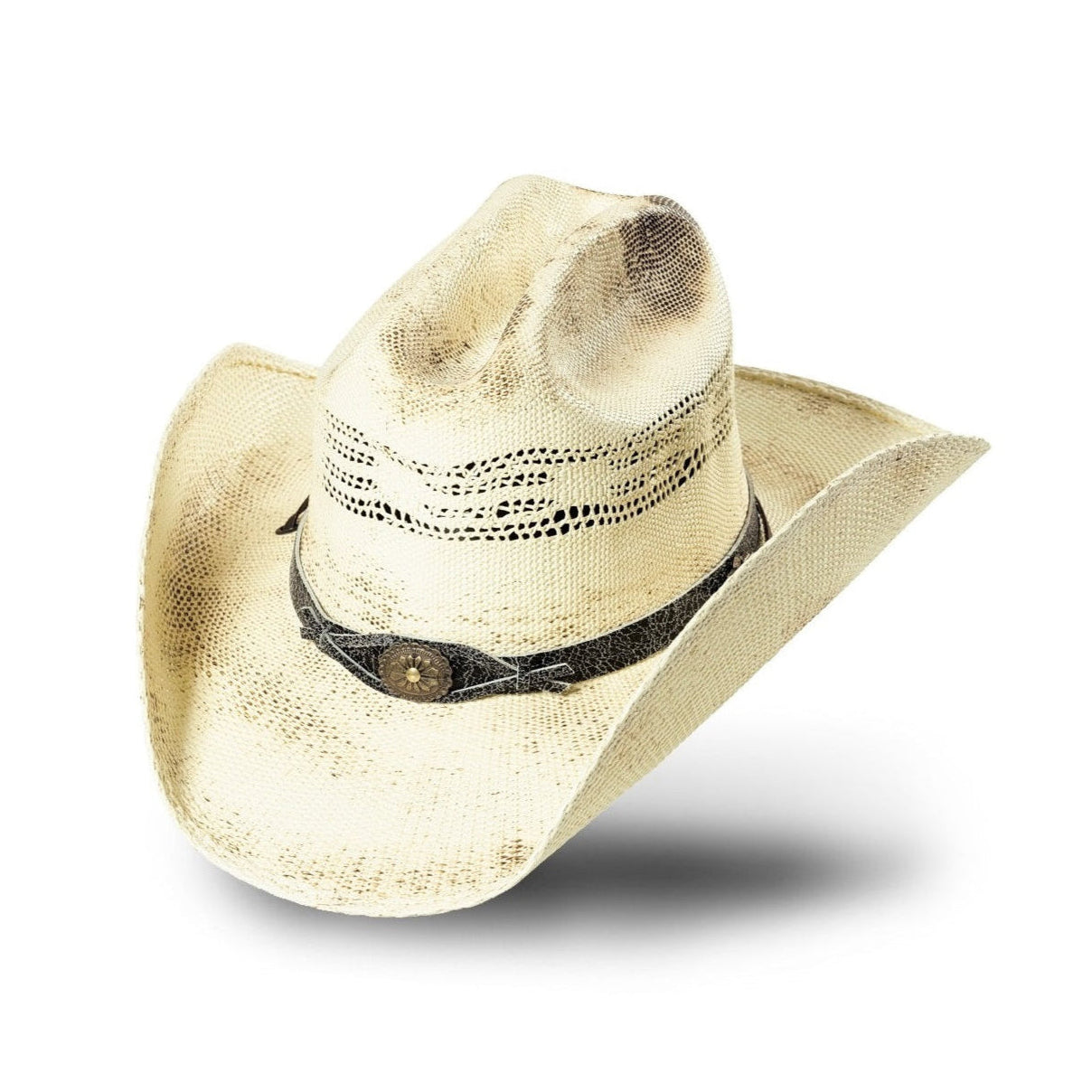 Snake Western Straw Cowboy Hat - Shapeable Brim with Concho Leather Band