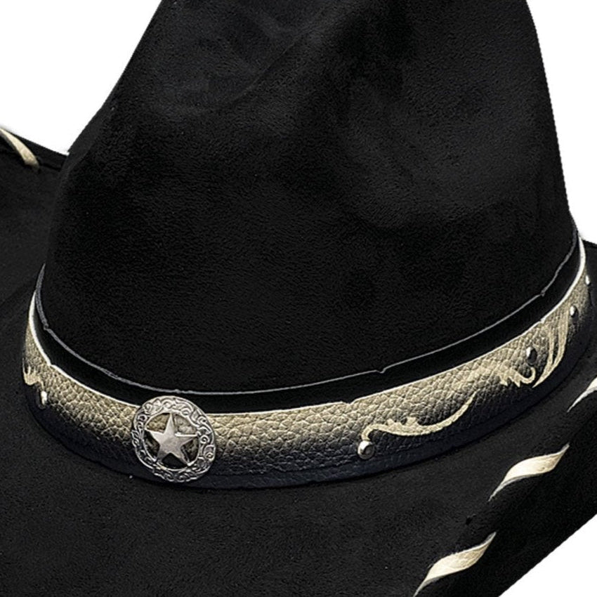 Unisex Western Hat Straight Shooter Black - Felt Cowboy Hat with Star Concho