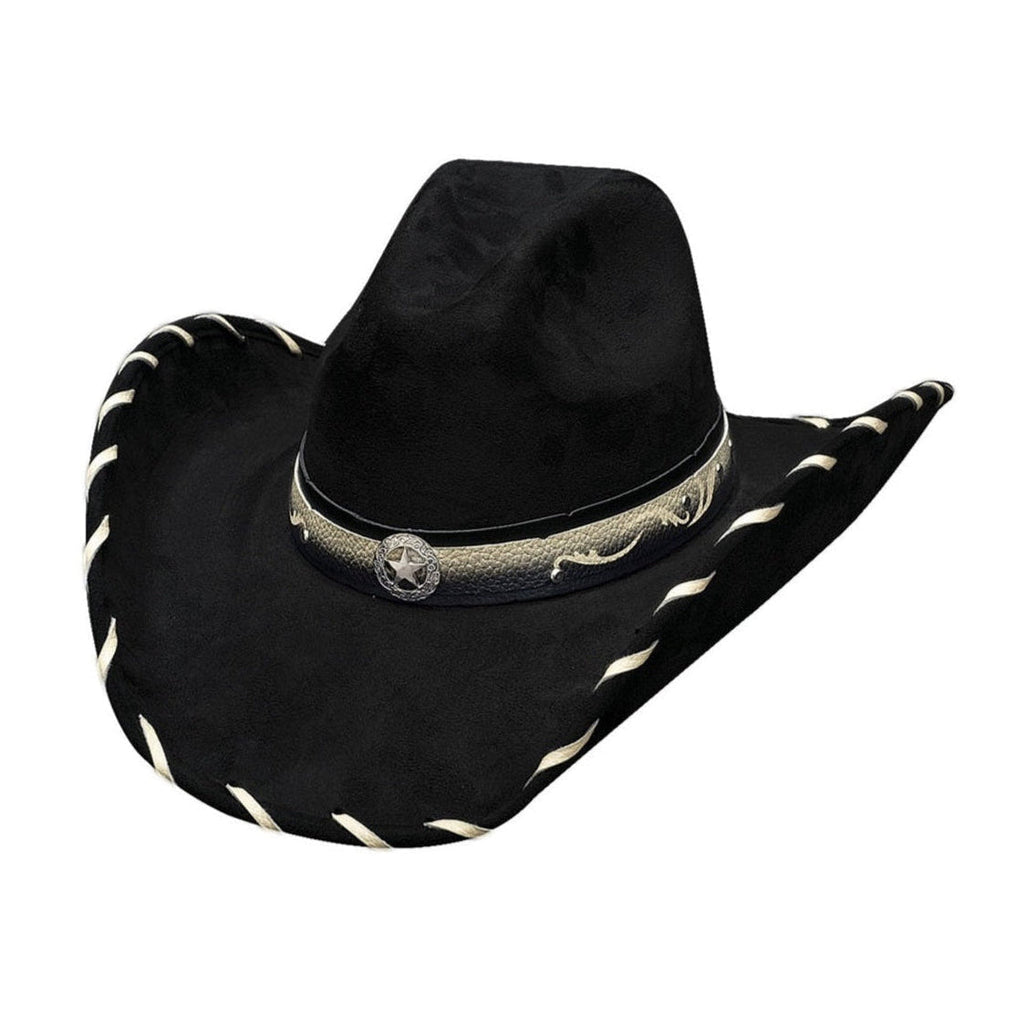 Unisex Western Hat Straight Shooter Black - Felt Cowboy Hat with Star Concho