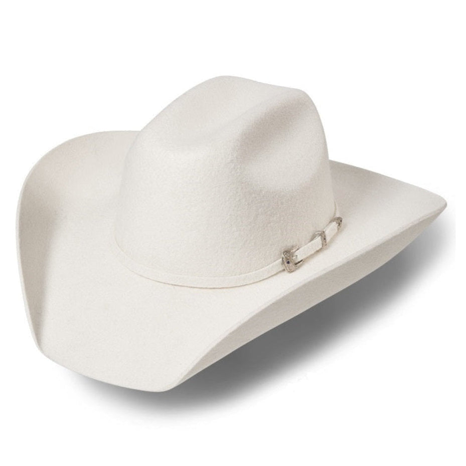 White Wool Felt Western Cowboy Hat - Wyoming Silverbelly with Rhinestone Buckle