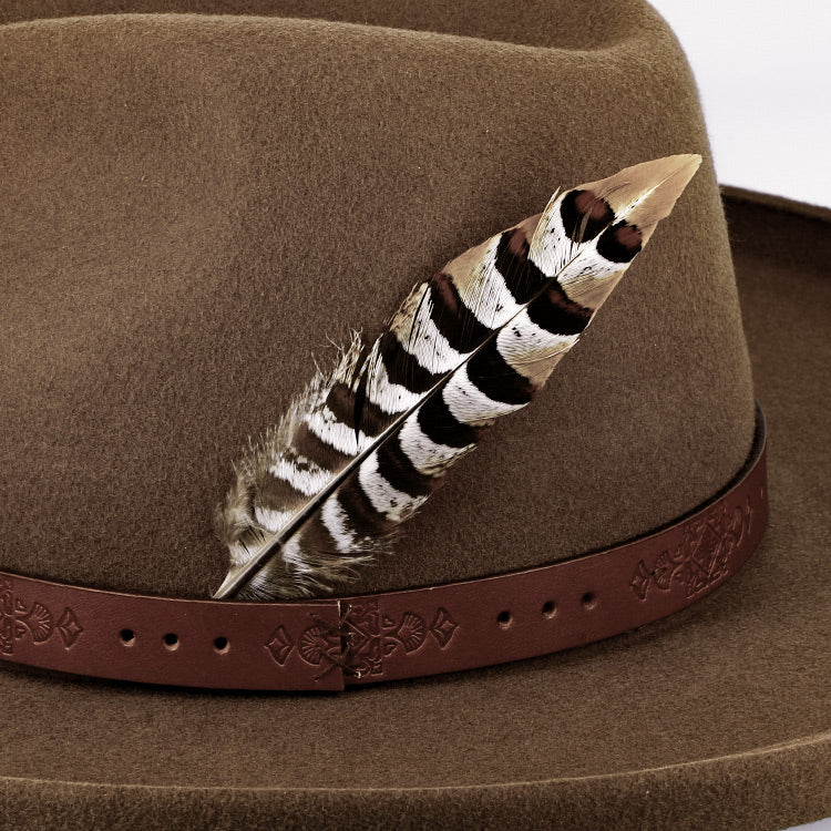 Wide Brim Wool Felt Brown Fedora – Leather Trim & Large Feather