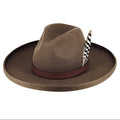 Wide Brim Wool Felt Brown Fedora – Leather Trim & Large Feather