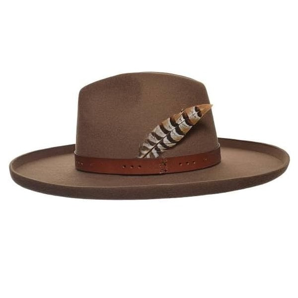 Wide Brim Wool Felt Brown Fedora – Leather Trim & Large Feather