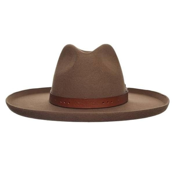 Wide Brim Wool Felt Brown Fedora – Leather Trim & Large Feather
