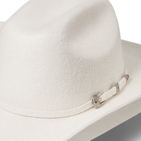 White Wool Felt Western Cowboy Hat - Wyoming Silverbelly with Rhinestone Buckle