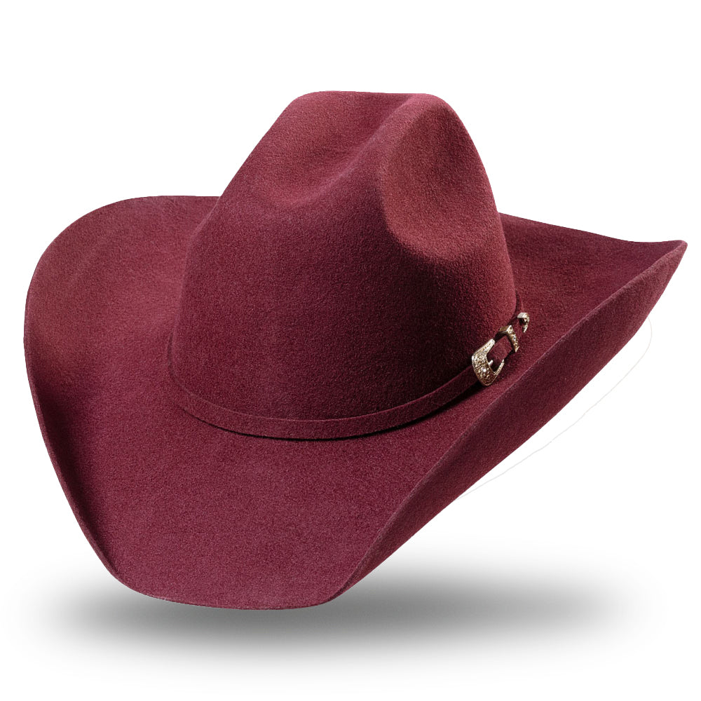 Wool Felt Western Cowboy Hat - Wyoming Burgundy with Rhinestone Buckle