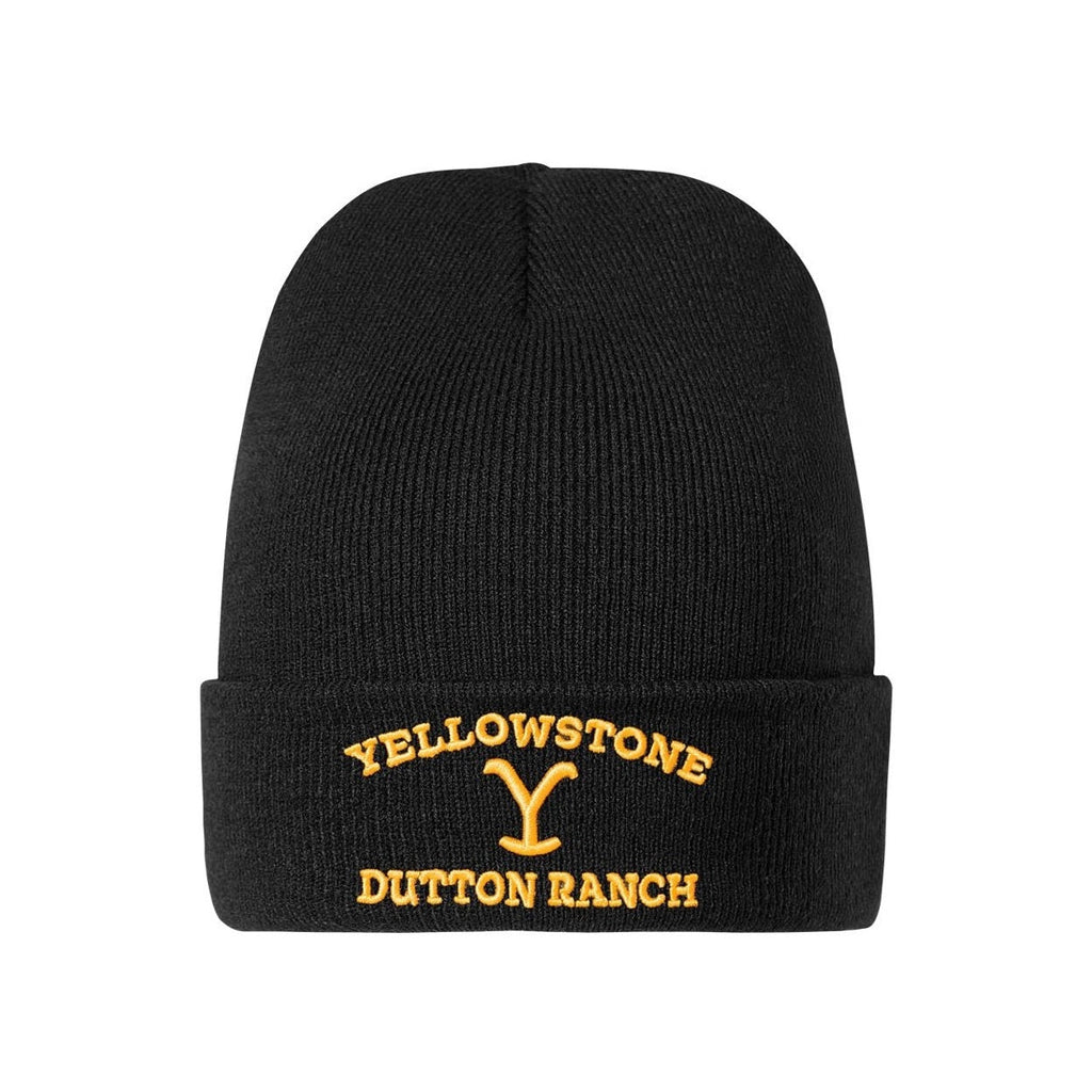 Yellowstone Dutton Ranch Beanie - Black Knit Hat with Yellow Embroidery