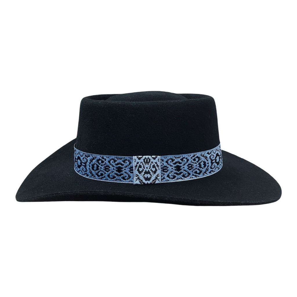 Ballad – Black Wool Felt Western Gambler Hat with Rustic pattern Hatband