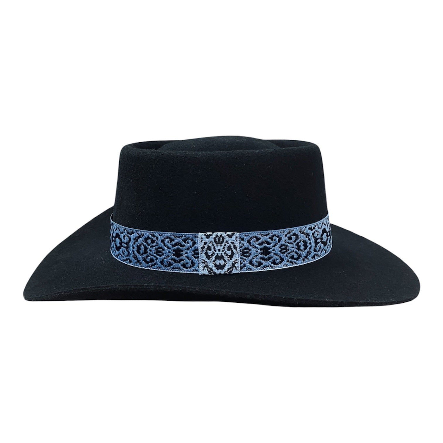 Ballad – Black Wool Felt Western Gambler Hat with Rustic pattern Hatband