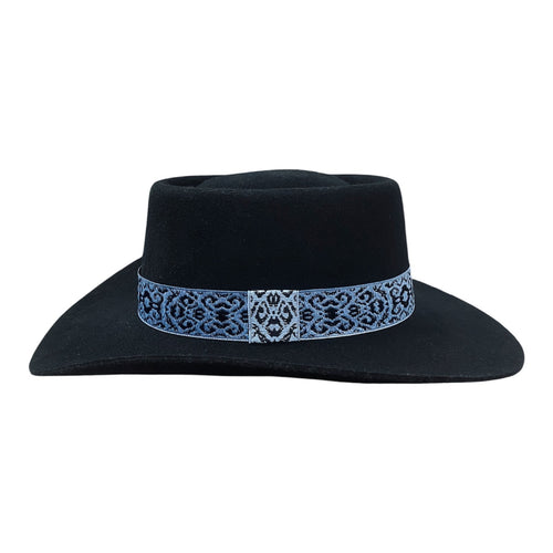 Ballad – Black Wool Felt Western Gambler Hat with Rustic pattern Hatband