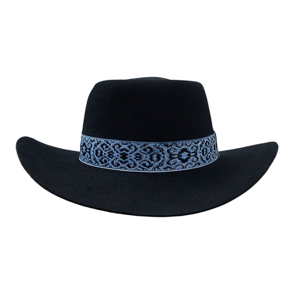Ballad – Black Wool Felt Western Gambler Hat with Rustic pattern Hatband