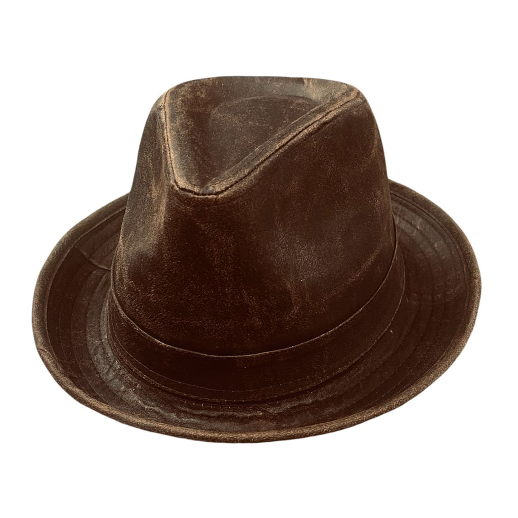Player – Washed Cotton Trilby Hat with Leather-Look finishing